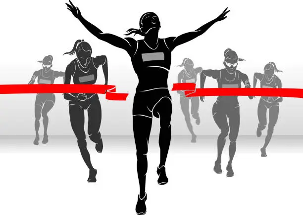 Vector illustration of Female Runner Win Race