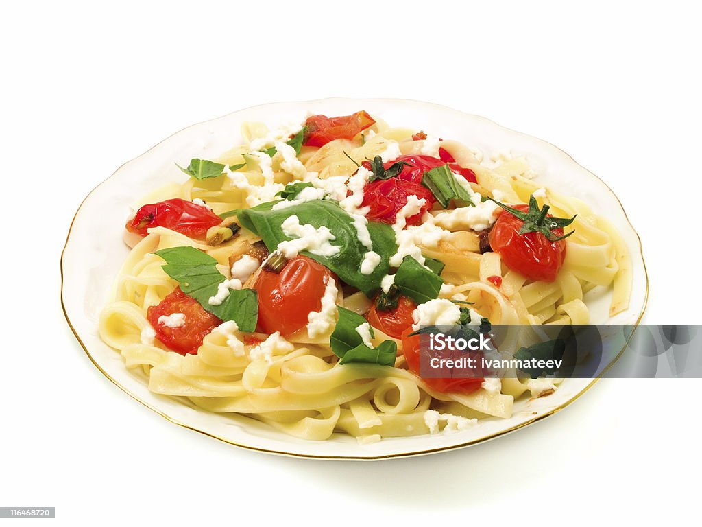 パスタコレクション-Fettucini 、トマト、バジル、mozarella - イタリアのロイヤリティフリーストックフォト