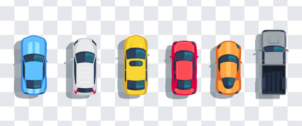 Cars set from above, top view isolated. Cute beautiful cartoon transport with shadows. Modern urban civilian vehicle. View from the bird's eye. Realistic car design. Flat style vector illustration. Cars set from above, top view isolated. Cute beautiful cartoon transport with shadows. Modern urban civilian vehicle. View from the bird's eye. Realistic car design. Flat style vector illustration. sedan stock illustrations