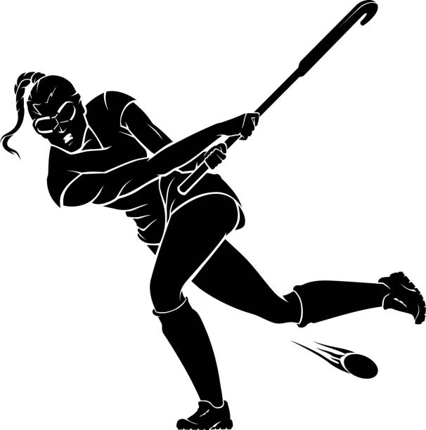 ilustraciones, imágenes clip art, dibujos animados e iconos de stock de hockey de campo, atleta femenina swing bat - hockey sobre hierba