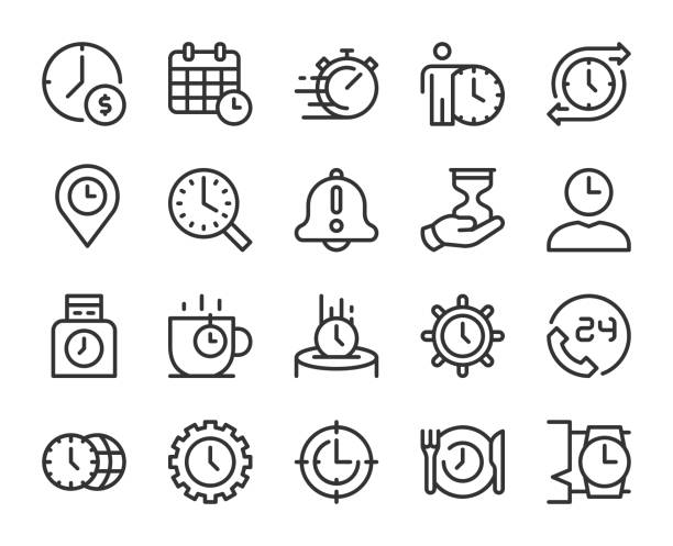 zeitmanagement - liniensymbole - time icon stock-grafiken, -clipart, -cartoons und -symbole