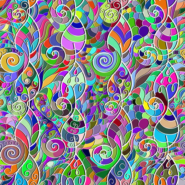 istock Colorful seamless stained glass window of stylized leaves and spirals 1164690381