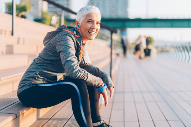 istock Athletic senior woman resting 1164691704