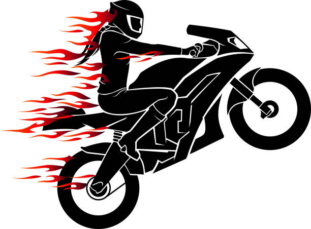 istock Flaming Female Riding Sports Bike 1164691770