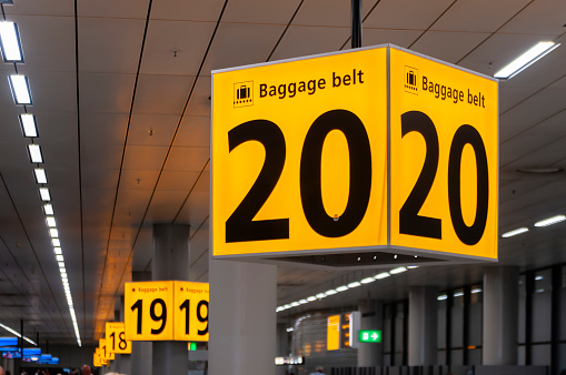 Row of baggage belts at Schiphol Airport