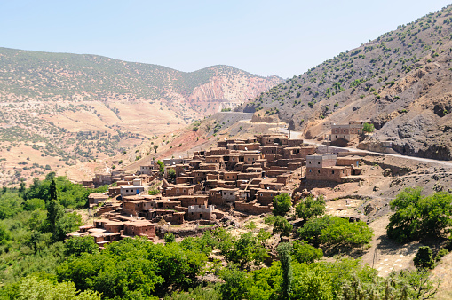 Small mountain Berber village with traditional houses in the Al Haouz Province, Marrakesh-Tensift-El Haouz region, Morocco