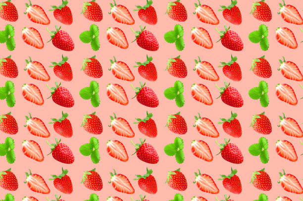 istock Vivid fruit pattern of fresh strawberry on colourful background 1164693301