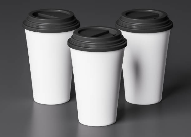istock Three white paper cup with black lid - 3D illustration 1164694861
