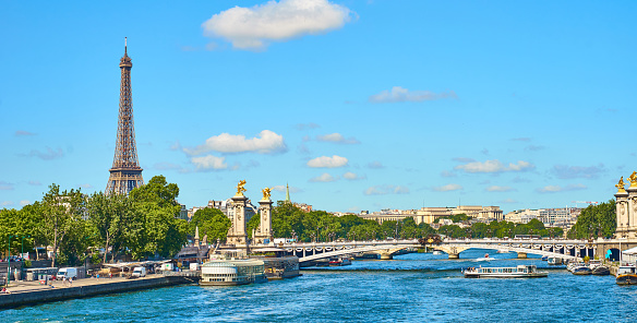 River Seine with tourist boats