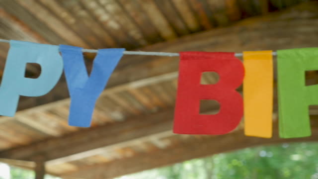 Happy Birthday paper or felt banner decoration for a party on a string