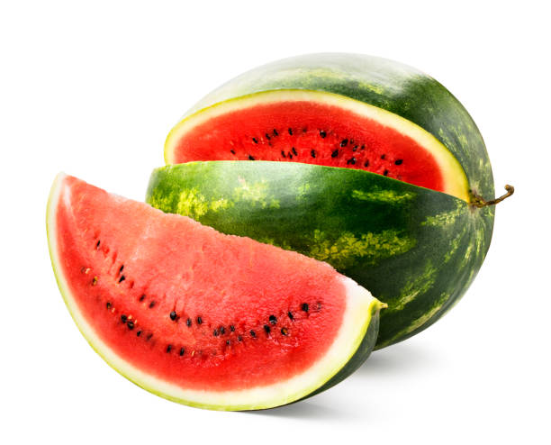 istock Ripe watermelon and cut piece close up on a white. Isolated. 1164705672