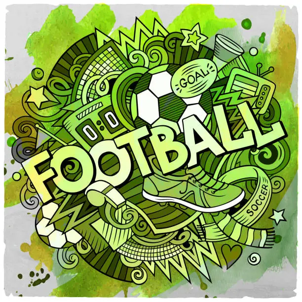 Vector illustration of Cartoon cute doodles hand drawn Football illustration