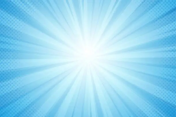 Vector illustration of Background of rays from the sun, blue light in a comic style