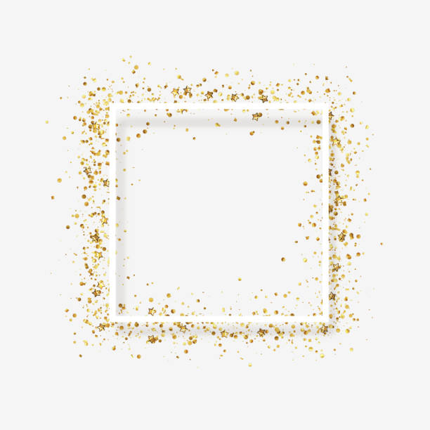 Decorative frame with glitter tinsel of confetti. Decorative frame with glitter tinsel of confetti. Glow border of gold stars and dots points greeting card white decoration glitter stock illustrations