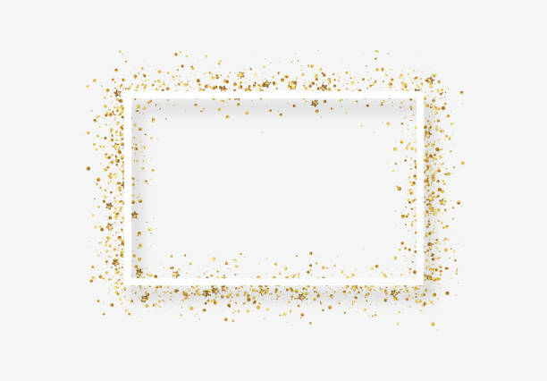 illustrazioni stock, clip art, cartoni animati e icone di tendenza di cornice decorativa con orpelli glitter di coriandoli. - gold confetti star shape nobody