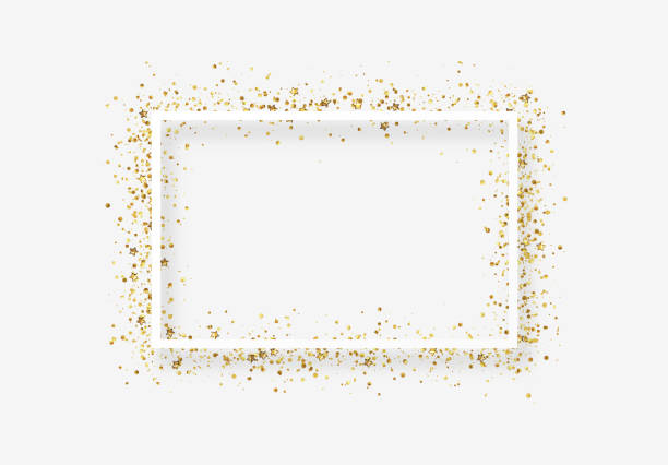 Decorative frame with glitter tinsel of confetti. Decorative frame with glitter tinsel of confetti. Glow border of gold stars and dots points sequin stock illustrations