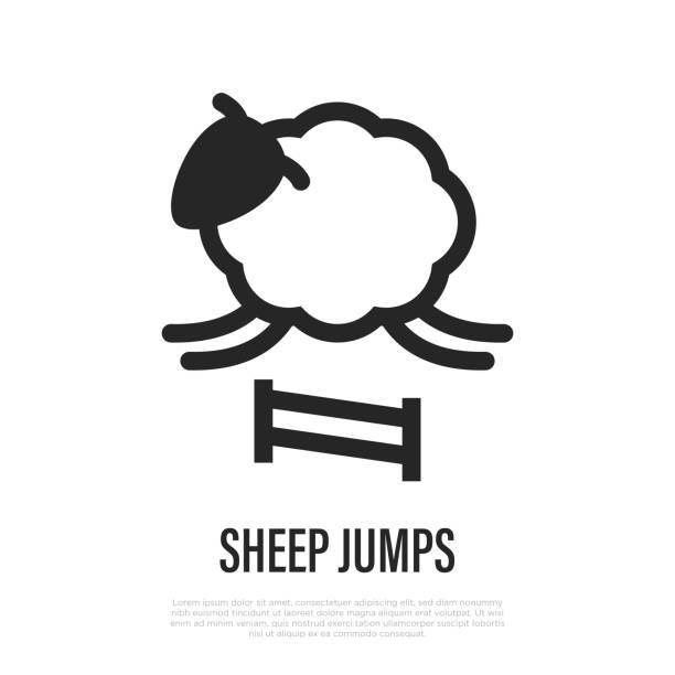 Sheep jumps thin line icon. Counting of sheeps to fall asleep for insomnia. Vector illustration. vector art illustration