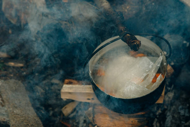 istock bonfire with a pot in the woods 1164708856