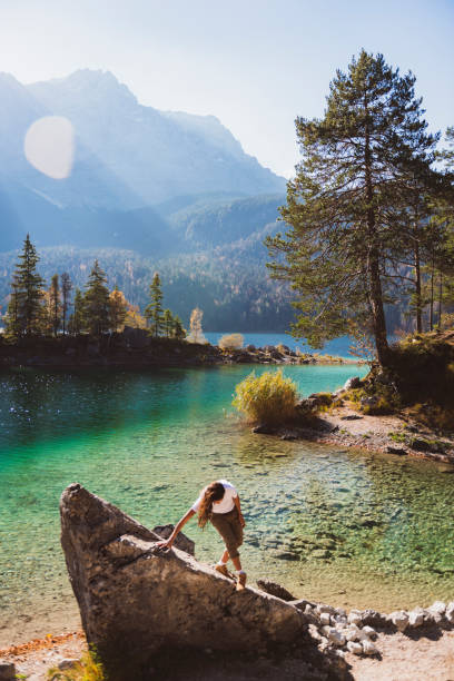 istock Becoming one with nature, digital detox at Lake Eibsee, Germany 1164708880
