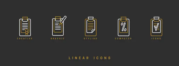 Vector illustration of Icons documents linear style. Page paper icon vector graphic.