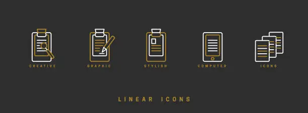 Vector illustration of Icons documents linear style. Page paper icon vector graphic.