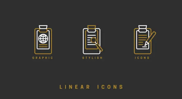 Vector illustration of Icons documents linear style. Page paper icon vector graphic.