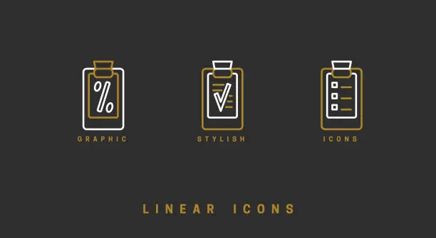 Vector illustration of Icons documents linear style. Page paper icon vector graphic.