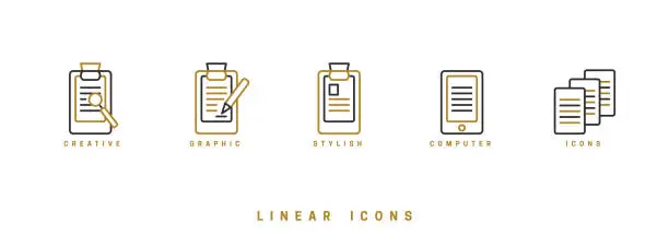 Vector illustration of Icons documents linear style. Page paper icon vector graphic