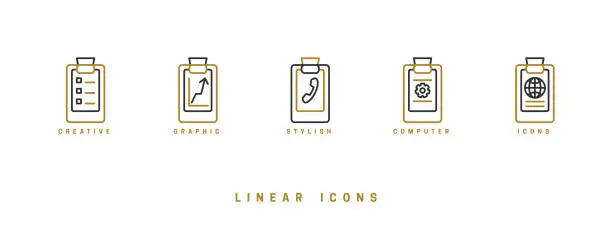Vector illustration of Icons documents linear style. Page paper icon vector graphic