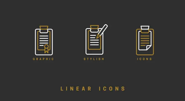 Vector illustration of Icons documents linear style. Page paper icon vector graphic.