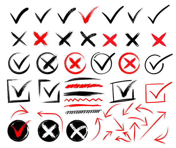 Doodle check marks and underlines. Hand drawn red strokes and pen markings V marks for list items. Check and wrong icons set of check marks. Green tick, red cross, black tick and cross. Yes or no. Doodle check marks and underlines. Hand drawn red strokes and pen markings V marks for list items. Check and wrong icons set of check marks. Green tick, red cross, black tick and cross. Yes or no. underline illustrations stock illustrations