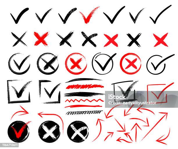 V. Mark Vector Doodle Check Marks And Underlines Hand Drawn Red Strokes And Pen ...