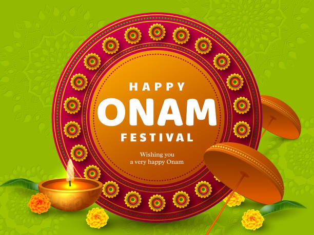 ilustraciones, imágenes clip art, dibujos animados e iconos de stock de antecedentes del festival onam para el sur de la india. - ceremonial dancing illustrations