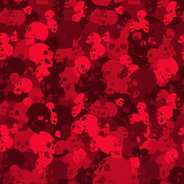 Vector illustration of Skull camo seamless pattern. Camouflage in red colors.