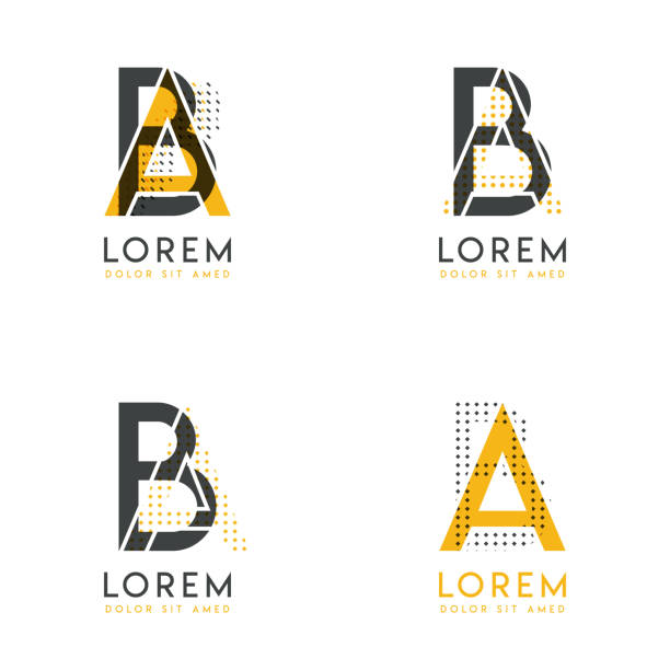 a set with four abstract AB logo. Suitable for websites and corporate identity, and can be used for banner, card and business. this logo is yellow and gray. design concept for Landing page website, mobile apps ui ux, banner poster, flyer brochure, web pri a set with four abstract AB logo. Suitable for websites and corporate identity, and can be used for banner, card and business. this logo is yellow and gray. design concept for Landing page website, mobile apps ui ux, banner poster, flyer brochure, web print document. Vector EPS 10 in synch stock illustrations
