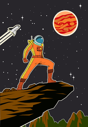 Vector Retro Astronaut in Space Poster Illustration