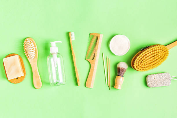 istock Set of bathroom accessories, top view 1164717458