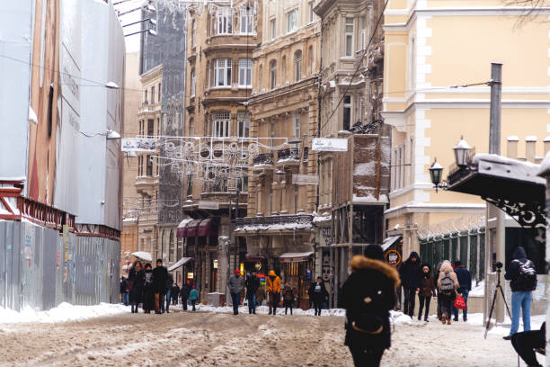 Istanbul, Turkey - January 7, 2017: Istanbul under heavy snow on January 7. The locals and visitors enjoy walking on snow on Istiklal Avenue and Taksim Square, Istanbul Turkey. Istanbul gets 10-15 snowy days per year.