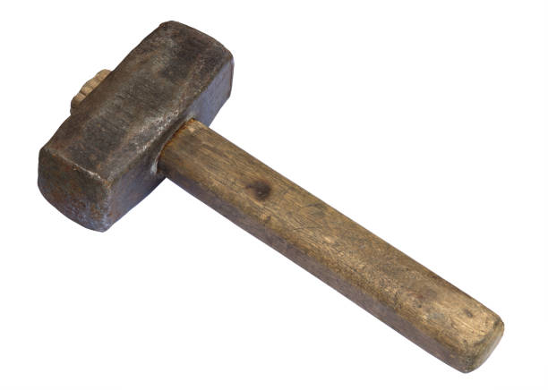 istock Old rusty sledgehammer with wooden handle isolated on white background 1164718404
