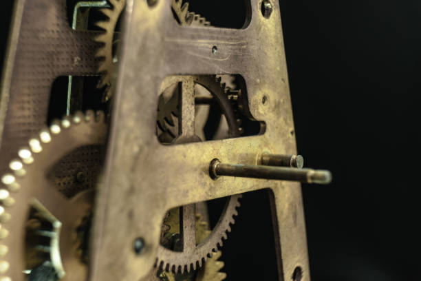 Mechanism of the old clock tower inside.Fragment of the clock mechanism of the Lviv Town Hall tower clock. Ukraine.