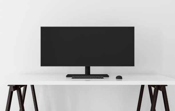 istock Ultra Wide Computer Monitor Mockup on white table 1164720167