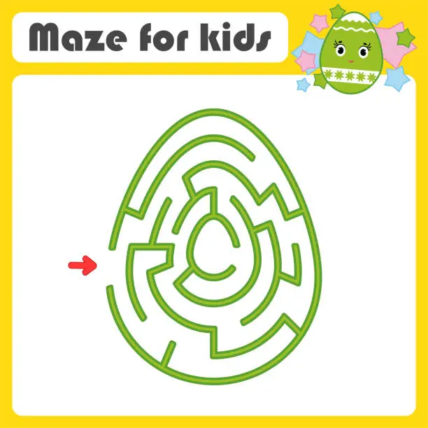 Vector illustration of Color oval labyrinth. Kids worksheets. Activity page. Game puzzle for children. Cute egg, Easter, holiday. Maze conundrum. Vector illustration.