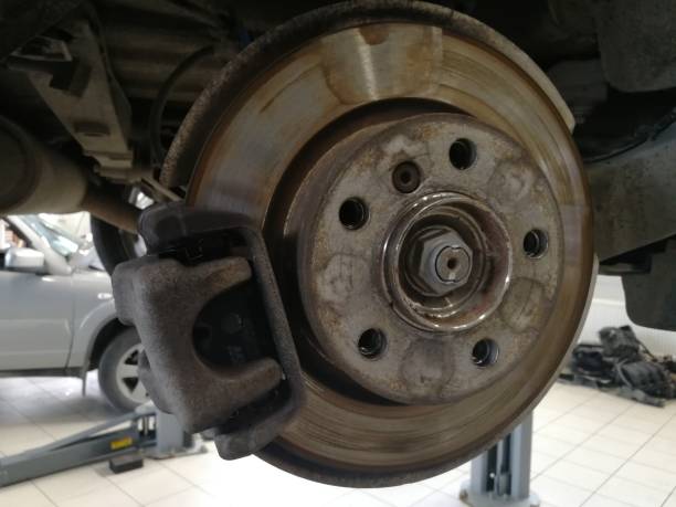 istock Rear disc and brake pads.  Replacement in Auto Repair. 1164723988