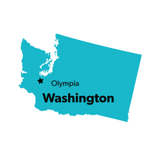 首都ワシントン州 - washington state state map outline点のイラスト素材／クリップアート素材／マンガ素材／アイコン素材