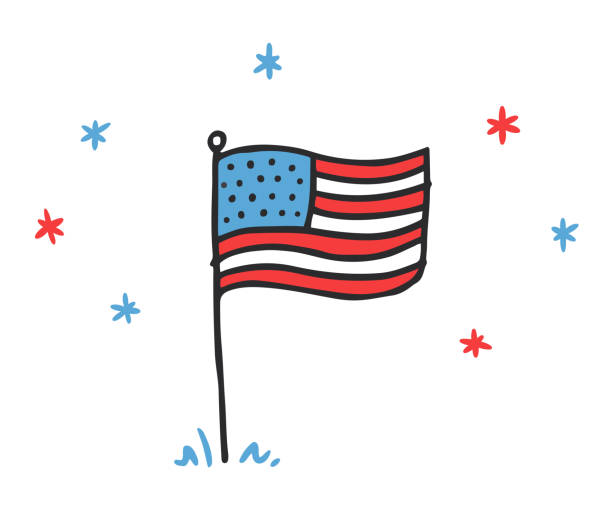 손으로 그린 낙서 미국 국기 - flag clip art vector national landmark stock illustrations