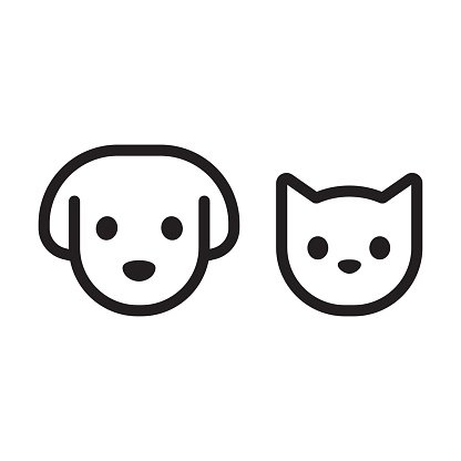 Cat and dog head line icon. Simple pet face pictogram, black and white linear drawing. Vector illustration set.