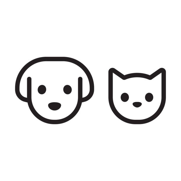 Cat and dog head icon Cat and dog head line icon. Simple pet face pictogram, black and white linear drawing. Vector illustration set. dogs stock illustrations
