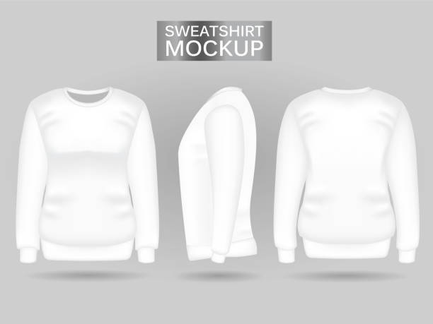 istock Blank women's white sweatshirt in front, back and side views. Realistic female clothes for sport and urban style 1164729050