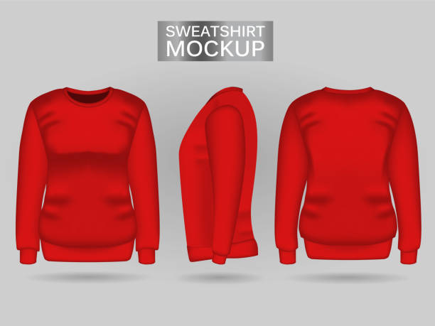 istock Blank women's red sweatshirt in front, back and side views. Realistic female clothes for sport and urban style 1164729053