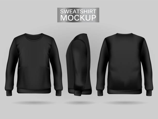istock Blank men's black sweatshirt in front, back and side views. Realistic female clothes for sport and urban style 1164729058